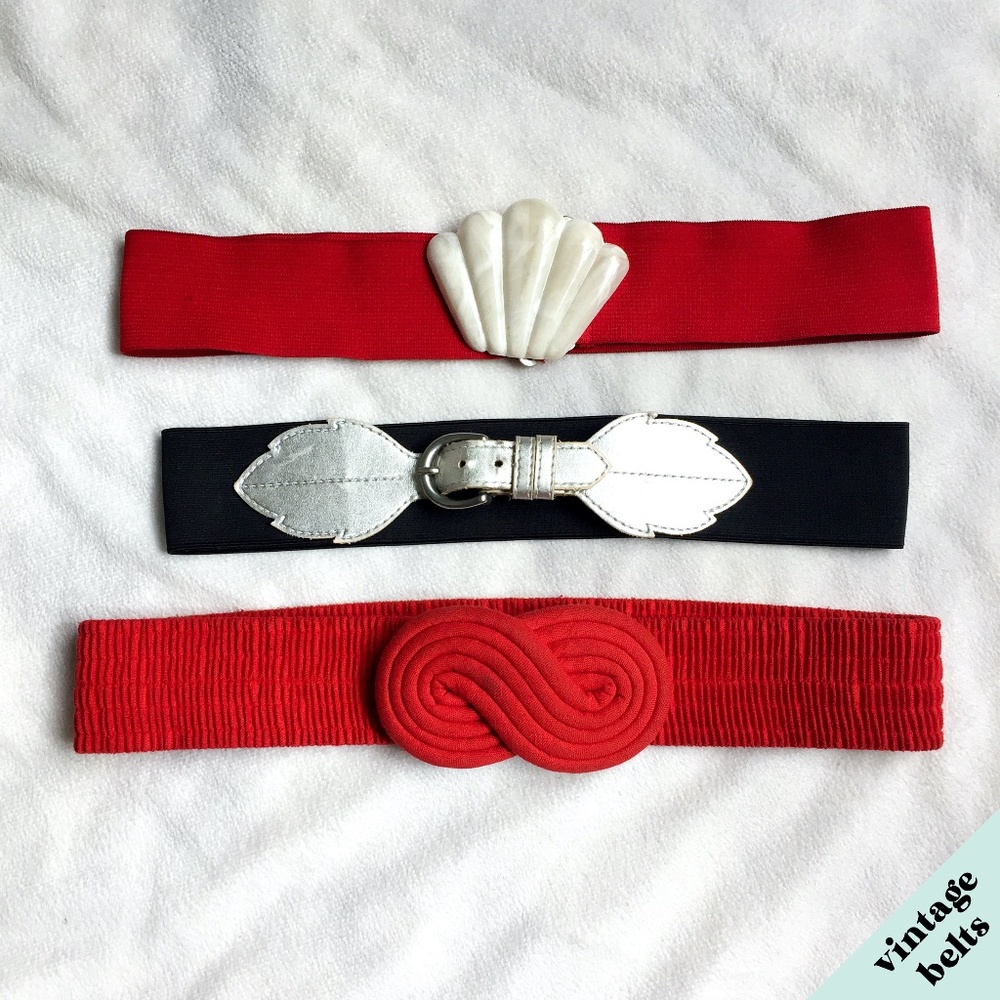Lot of 3 Unique Vintage Red & Black Belts